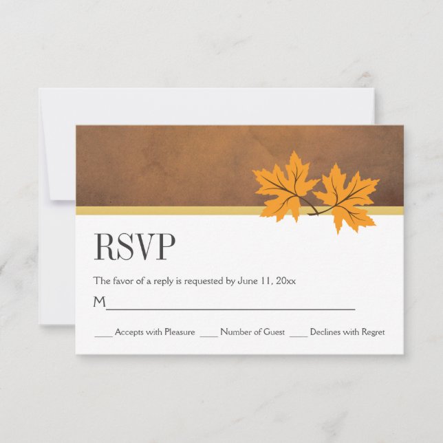Orange maple leaves on brown paper RSVP wedding (Front)