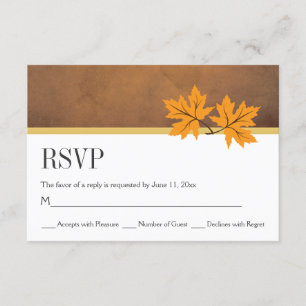 Orange maple leaves on brown paper RSVP wedding Card
