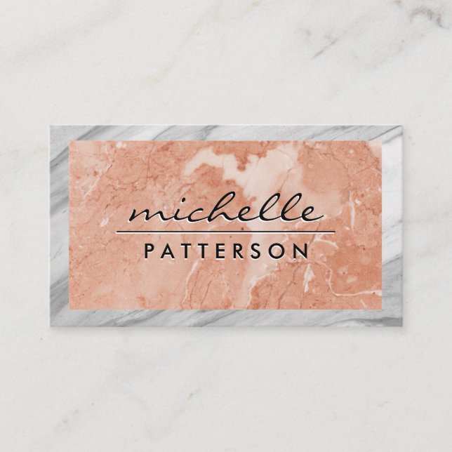 Orange Marble | Marble Border Business Card (Front)