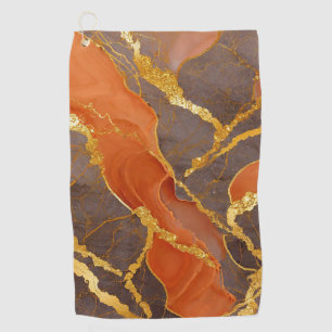 Orange Marble Pattern with Gold Golf Towel