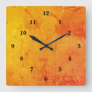 Orange marble square wall clock