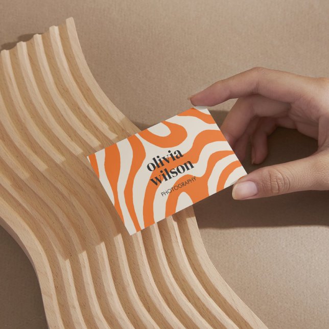Orange Marble Wavy Retro Stripe Bold Modern Spring Business Card (Creator Uploaded)