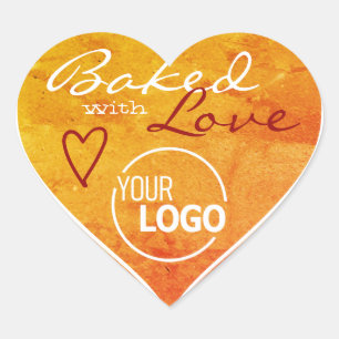 Orange Marbled Made with Love Heart Logo Template Heart Sticker