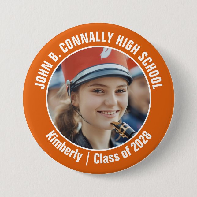 Orange Marching Band Photo High School Spirit 7.5 Cm Round Badge (Front)