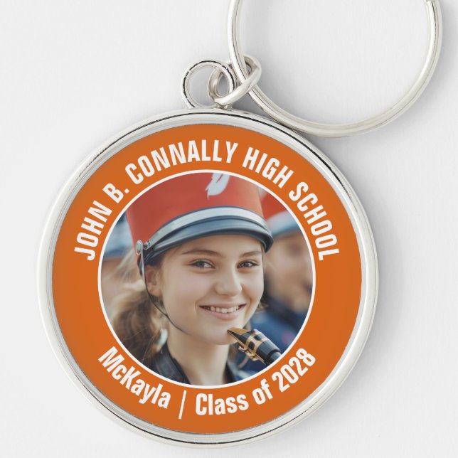 Orange Marching Band Photo High School Spirit Key Ring (Front)