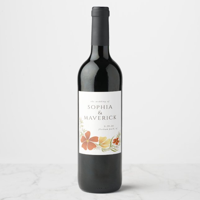 Orange & Marigold Bold Floral Wine Label (Front)