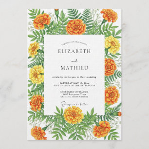 Orange Marigold Botanical Autumn Wedding Invitation