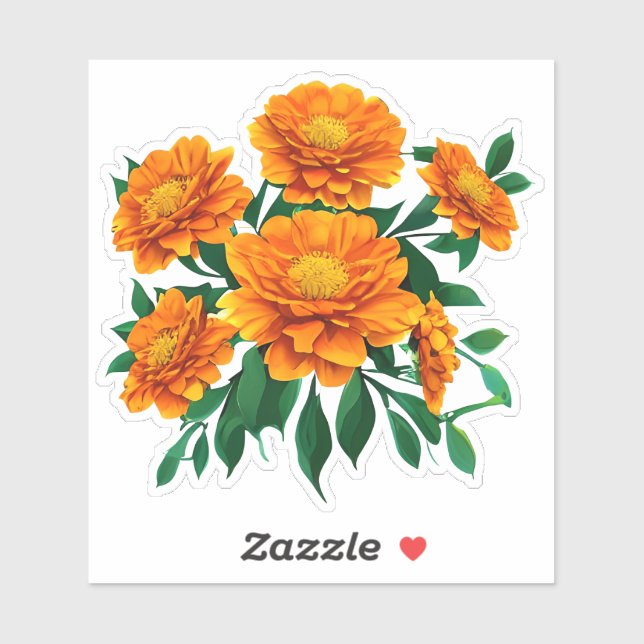 Orange Marigold Bouquet with Green Leaves  (Sheet)