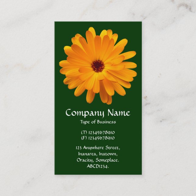 Orange Marigold - Dark Green Business Card (Front)