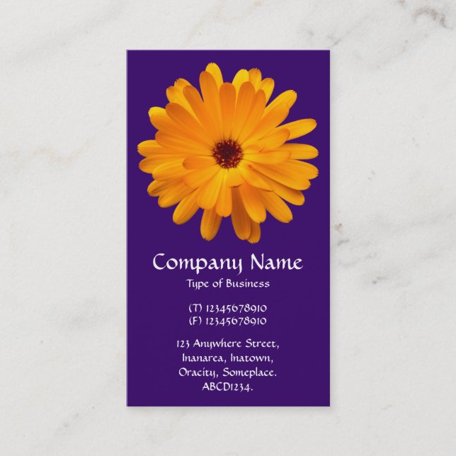 Orange Marigold - Deep Purple Business Card (Front)