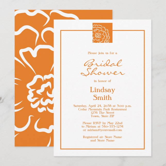 Orange Marigold Flower Floral Bridal Shower Invitation (Front/Back)