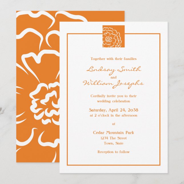 Orange Marigold Flower Floral Wedding Invitation (Front/Back)