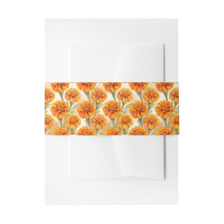 Orange marigold flowers pattern invitation belly band