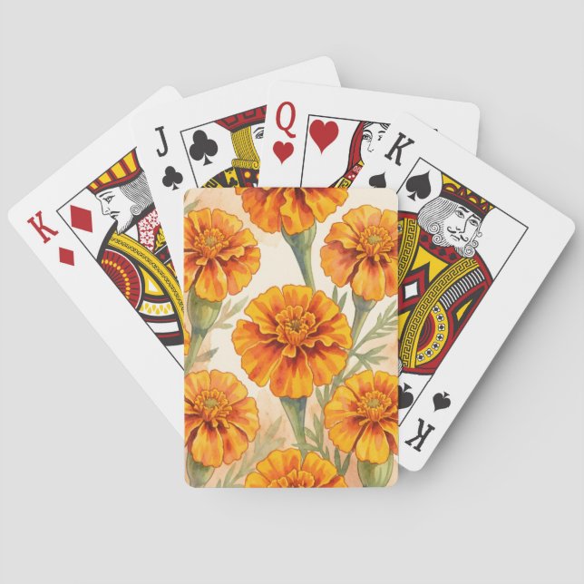 Orange marigold flowers pattern playing cards (Back)
