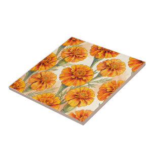 Orange marigold flowers pattern tile