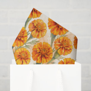 Orange marigold flowers pattern tissue paper
