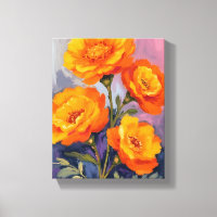 Orange Marigold Flowers Watercolor Floral Painting
