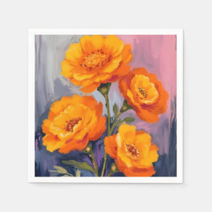 Orange Marigold Flowers Watercolor Floral Painting Napkin