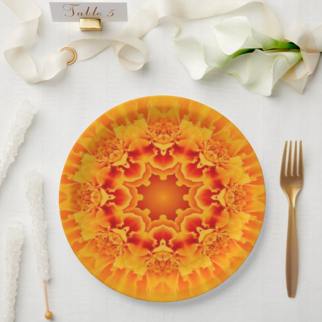 Orange Marigold Mandala Paper Plate (Wedding)