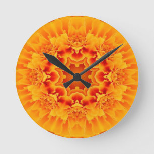 Orange Marigold Mandala Round Clock