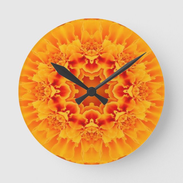 Orange Marigold Mandala  Round Clock (Front)