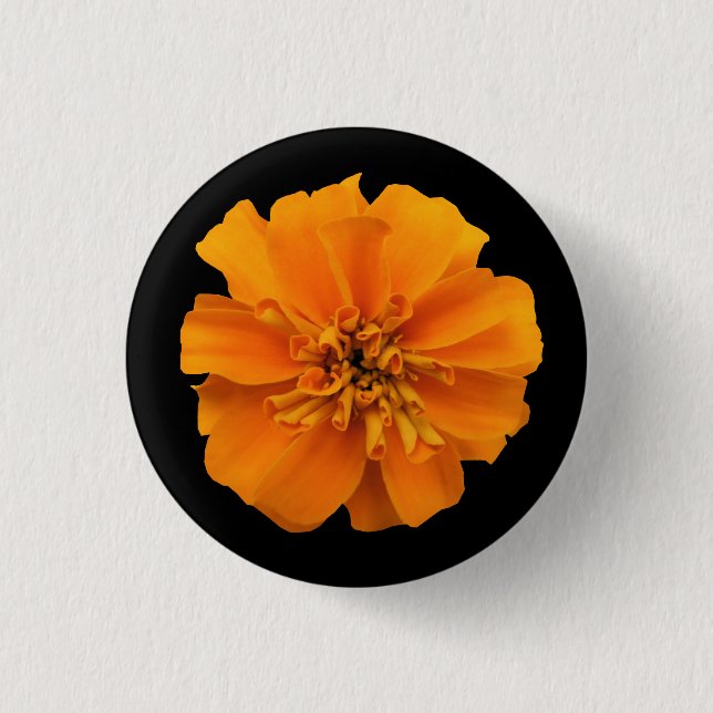 Orange Marigold on Black 3 Cm Round Badge (Front)