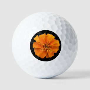 Orange Marigold on Black Background Golf Balls