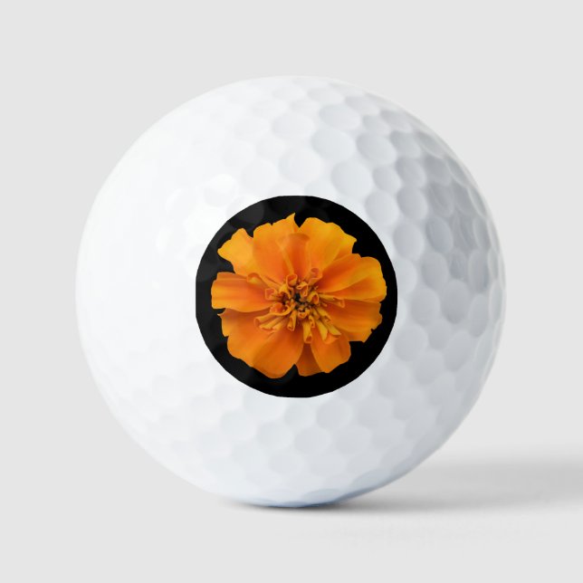 Orange Marigold on Black Background Golf Balls (Front)