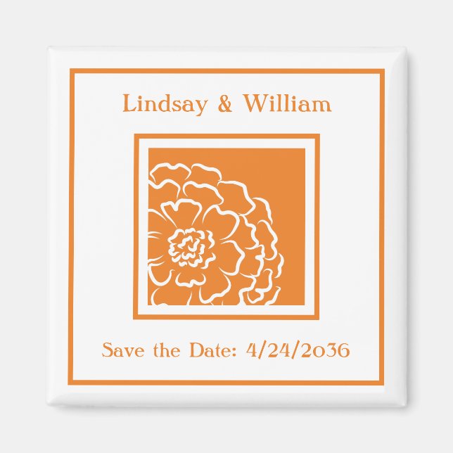 Orange Marigold Wedding Save the Date Magnet (Front)