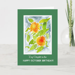 Orange Marigolds Daughter-in-law October Birthday Card