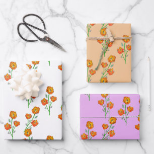 Orange Marigolds Hand-Illustrated Floral Botanical Wrapping Paper Sheet