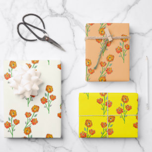 Orange Marigolds Hand-Illustrated Floral Botanical Wrapping Paper Sheet