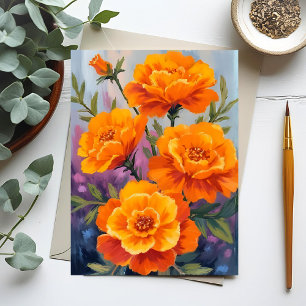 Orange Marigolds   October Flower Watercolor Card