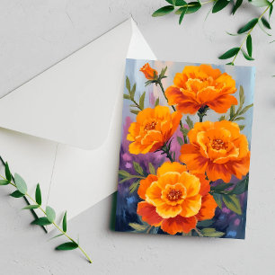 Orange Marigolds   October Flower Watercolor Card