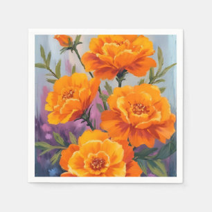 Orange Marigolds October Flower Watercolor Napkin