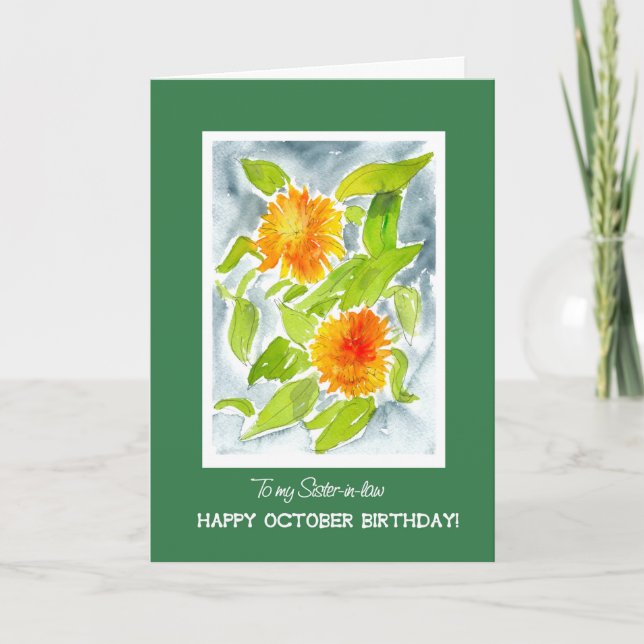 Orange Marigolds Sister-in-law's October Birthday Card (Front)