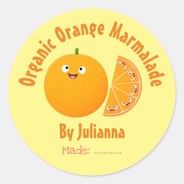 Orange marmalade cute cartoon produce label (Front)