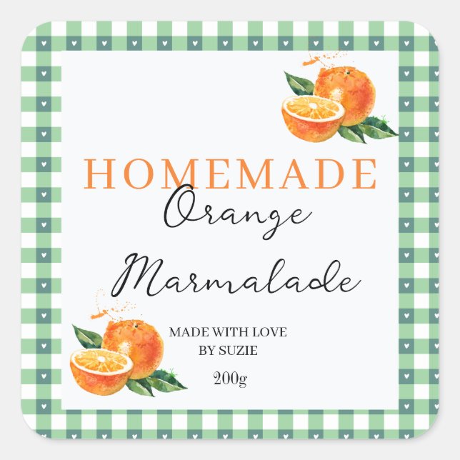 Orange Marmalade Jar Label Personalised Gingham  (Front)