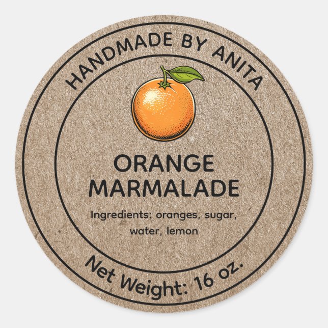 Orange Marmalade Jelly Jar Label Kraft Paper Style (Front)