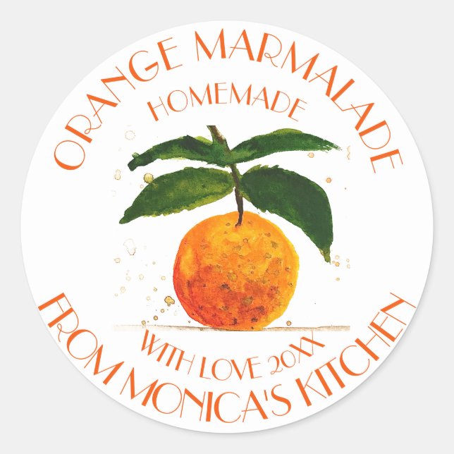 Orange marmalade Watercolor Fruit Kitchen  Classic Round Sticker (Front)
