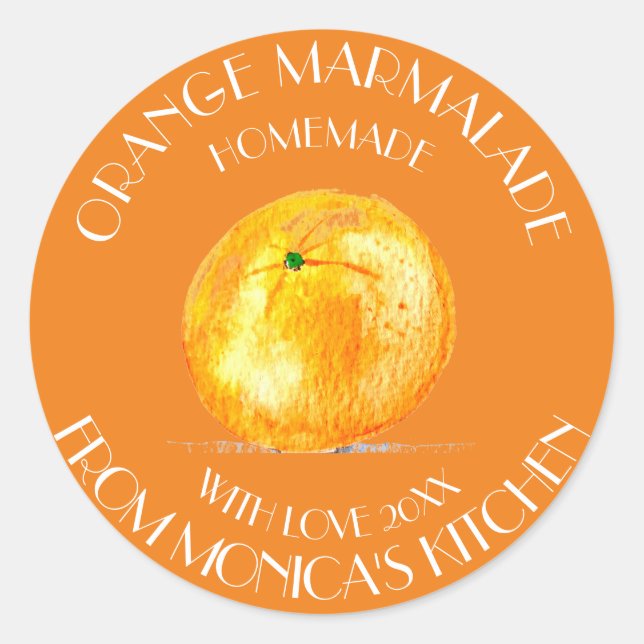Orange marmalade Watercolor Fruit Kitchen  Classic Round Sticker (Front)