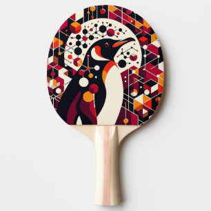 Orange Maroon Red Penguin In Geometric Abstract Ping Pong Paddle