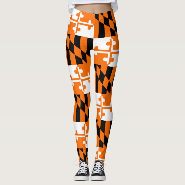 Orange Maryland Flag Leggings Yoga Pants (Front)