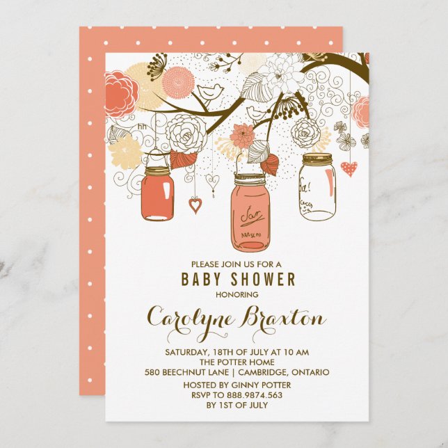Orange Mason Jars | Baby Shower Invitation (Front/Back)