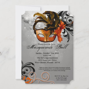 Orange Masquerade Ball Mask Costume Halloween Part Invitation