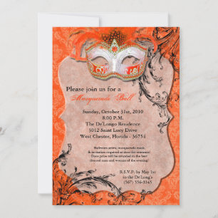 Orange Masquerade Ball Mask Costume Halloween Part Invitation