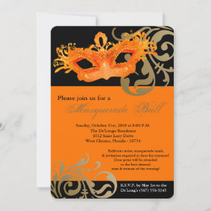 Orange Masquerade Mask Ball Costume Halloween Invitation