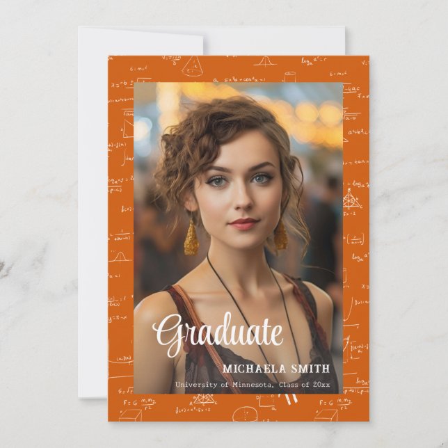 Orange Math College Script Photo Graduation Announcement (Front)