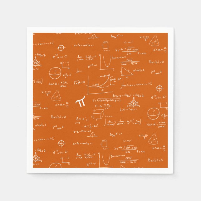 Orange Math Equations Graphics Graduation Napkin (Front)