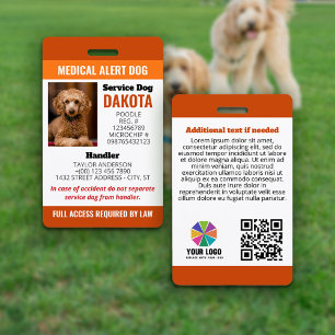 Orange Medical Alert Dog Logo QR Photo ID ID Badge